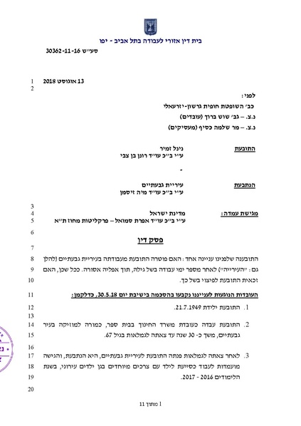 קובץ:פסק דין שוויון בעבודה -נינל זמיר נ עיריית גבעתיים.pdf